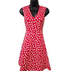 NWT Draper James Love Circle Dress Lipstick Red Multi Floral V-Neck DRW0479